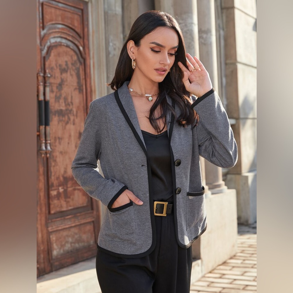 Gap Women's Gray Blazer with Navy Trim